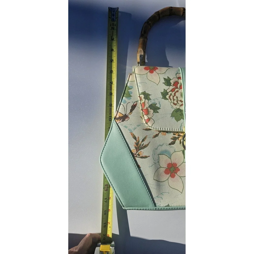 Banned Retro Floral Bamboo Handle Satchel Mint Green Vintage Style Crossbody Bag - Picture 13 of 16